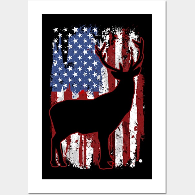 Deer USA Flag Deer Hunting Wall Art by KAWAIITEE